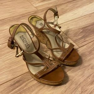 Michael kors brown heeled wedges with straps